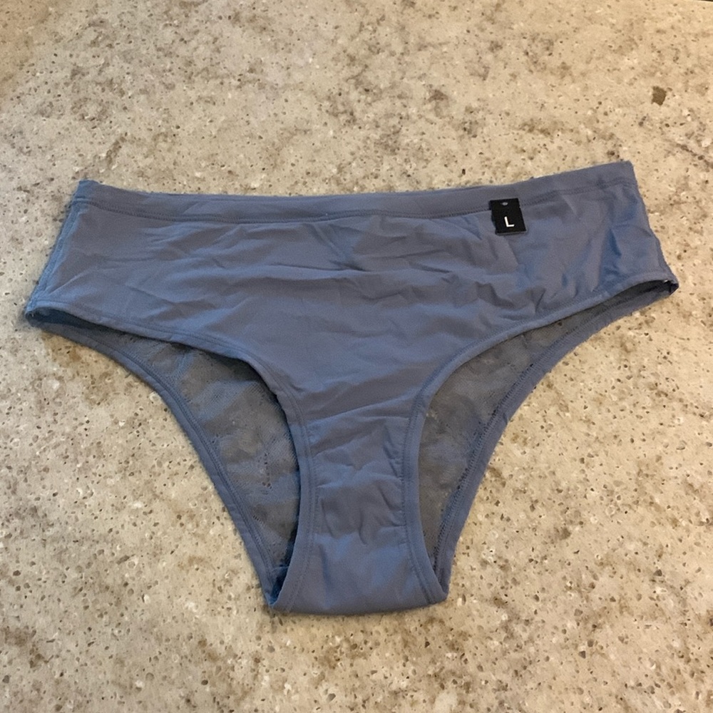 NWT Etam Cozy Lace Back Hipster Briefs in Blue/Grey Size Large